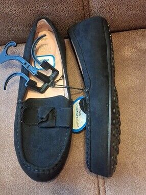 Time And Tru Faux Suede Moccasin Loafers - Comfortable Slip-On Black Size 8 Wide
